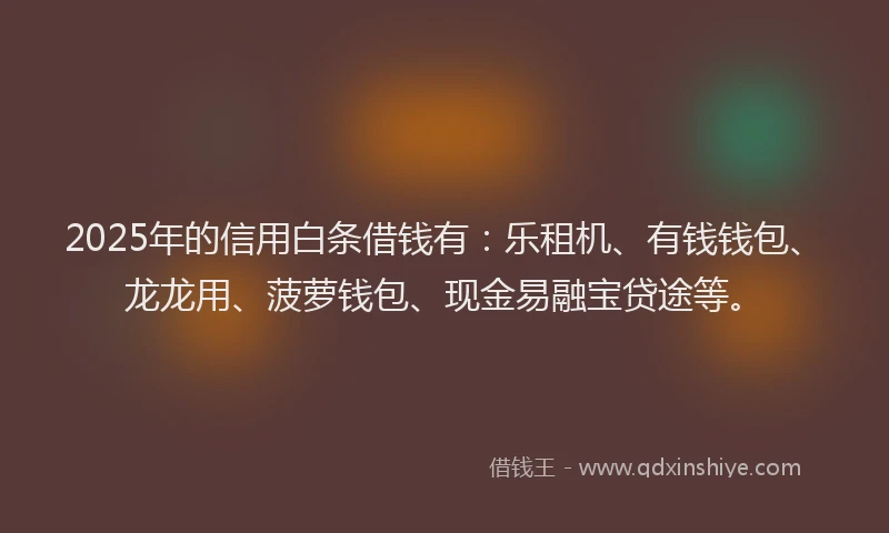 2025年的信用白条借钱有：乐租机、有钱钱包、龙龙用、菠萝钱包、现金易融宝贷途等。