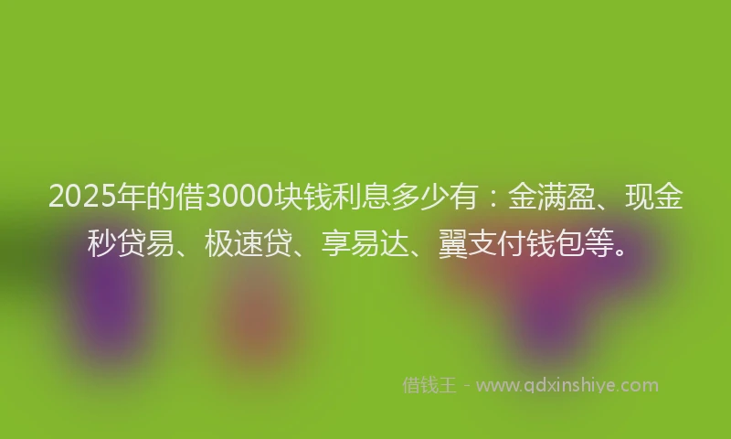 2025年的借3000块钱利息多少有：金满盈、现金秒贷易、极速贷、享易达、翼支付钱包等。
