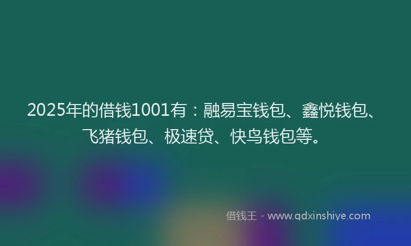 2025年的借钱1001有：融易宝钱包、鑫悦钱包、飞猪钱包、极速贷、快鸟钱包等。
