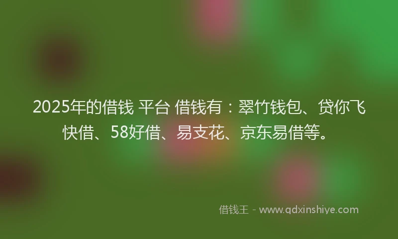 2025年的借钱 平台 借钱有：翠竹钱包、贷你飞快借、58好借、易支花、京东易借等。