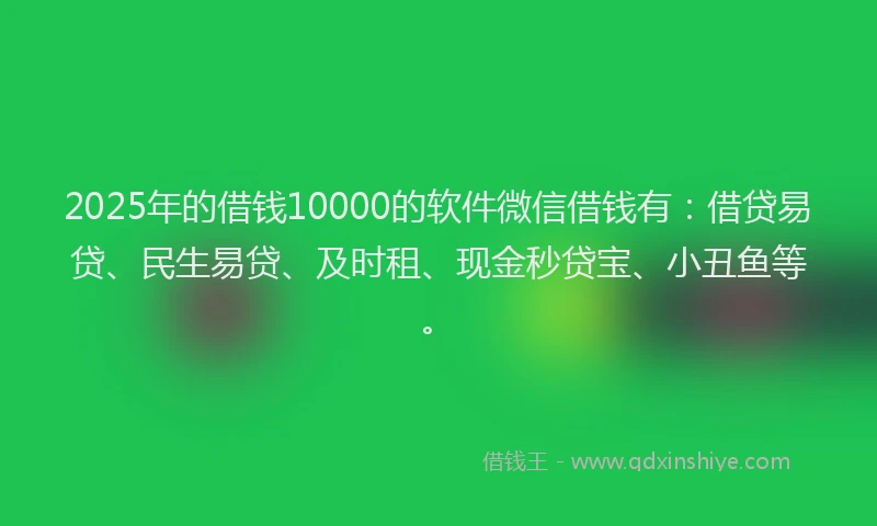 2025年的借钱10000的软件微信借钱有：借贷易贷、民生易贷、及时租、现金秒贷宝、小丑鱼等。