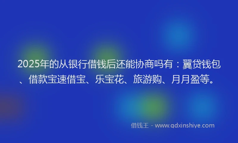 2025年的从银行借钱后还能协商吗有：翼贷钱包、借款宝速借宝、乐宝花、旅游购、月月盈等。