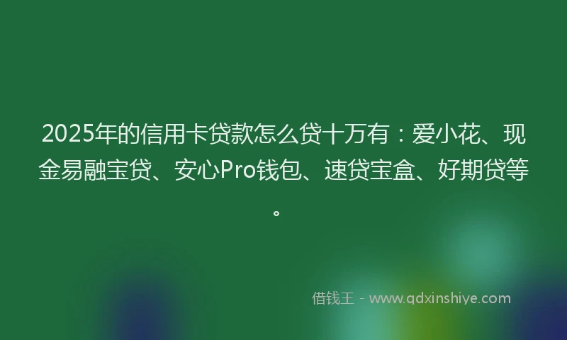 2025年的信用卡贷款怎么贷十万有：爱小花、现金易融宝贷、安心Pro钱包、速贷宝盒、好期贷等。