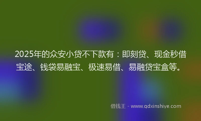 2025年的众安小贷不下款有：即刻贷、现金秒借宝途、钱袋易融宝、极速易借、易融贷宝盒等。