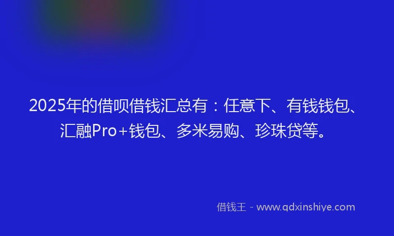 2025年的借呗借钱汇总有：任意下、有钱钱包、汇融Pro+钱包、多米易购、珍珠贷等。