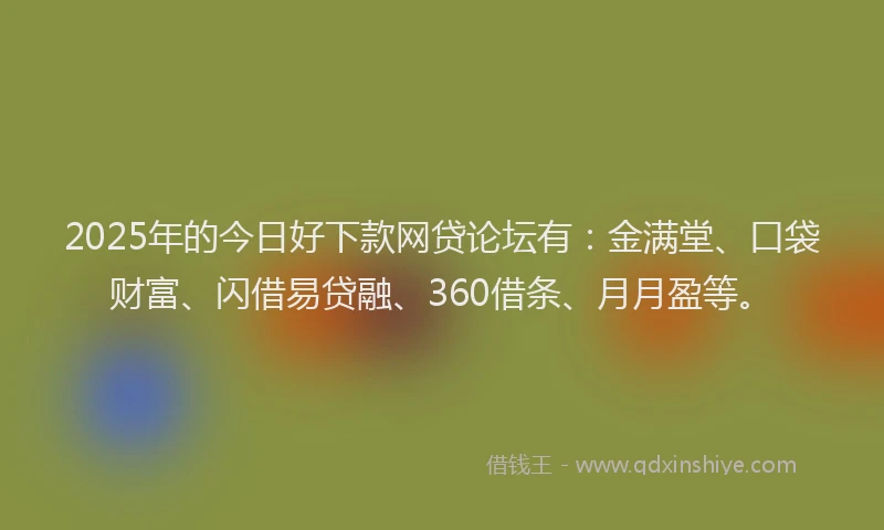 2025年的今日好下款网贷论坛有：金满堂、口袋财富、闪借易贷融、360借条、月月盈等。