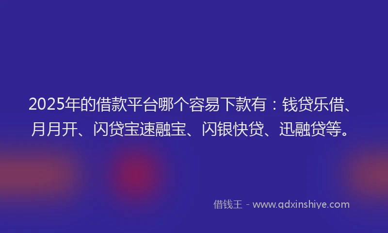 2025年的借款平台哪个容易下款有：钱贷乐借、月月开、闪贷宝速融宝、闪银快贷、迅融贷等。