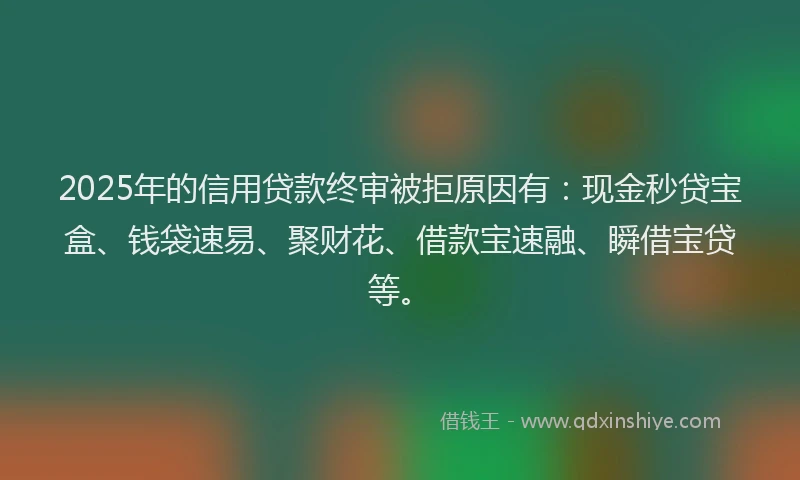 2025年的信用贷款终审被拒原因有：现金秒贷宝盒、钱袋速易、聚财花、借款宝速融、瞬借宝贷等。