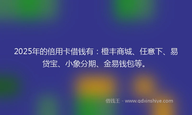 2025年的倍用卡借钱有：橙丰商城、任意下、易贷宝、小象分期、金易钱包等。