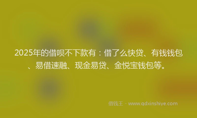 2025年的借呗不下款有：借了么快贷、有钱钱包、易借速融、现金易贷、金悦宝钱包等。