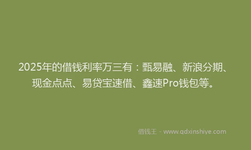 2025年的借钱利率万三有：甄易融、新浪分期、现金点点、易贷宝速借、鑫速Pro钱包等。