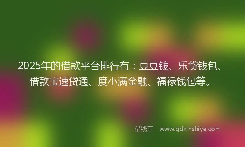 2025年的借款平台排行有：豆豆钱、乐贷钱包、借款宝速贷通、度小满金融、福禄钱包等。