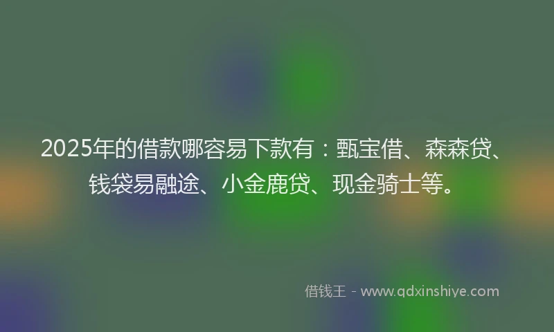 2025年的借款哪容易下款有：甄宝借、森森贷、钱袋易融途、小金鹿贷、现金骑士等。