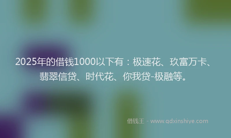 2025年的借钱1000以下有：极速花、玖富万卡、翡翠信贷、时代花、你我贷-极融等。