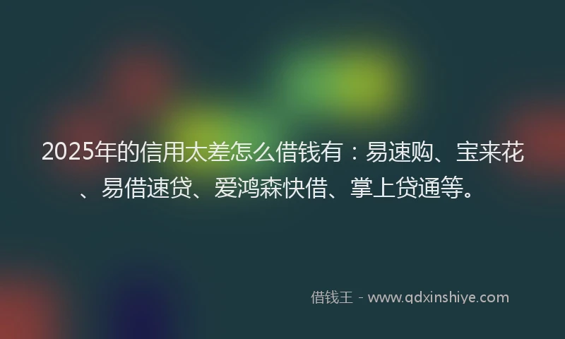 2025年的信用太差怎么借钱有：易速购、宝来花、易借速贷、爱鸿森快借、掌上贷通等。
