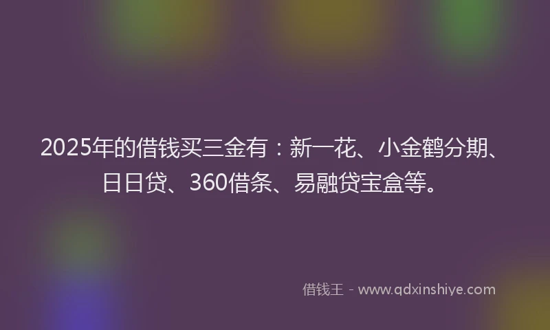 2025年的借钱买三金有：新一花、小金鹤分期、日日贷、360借条、易融贷宝盒等。