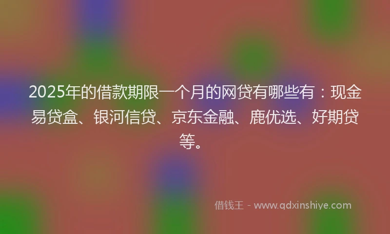 2025年的借款期限一个月的网贷有哪些有：现金易贷盒、银河信贷、京东金融、鹿优选、好期贷等。
