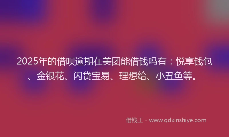 2025年的借呗逾期在美团能借钱吗有：悦享钱包、金银花、闪贷宝易、理想给、小丑鱼等。