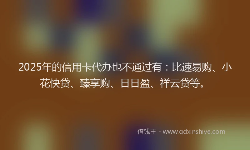 2025年的信用卡代办也不通过有：比速易购、小花快贷、臻享购、日日盈、祥云贷等。