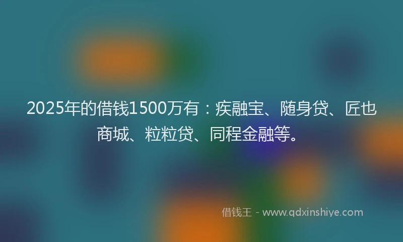 2025年的借钱1500万有：疾融宝、随身贷、匠也商城、粒粒贷、同程金融等。