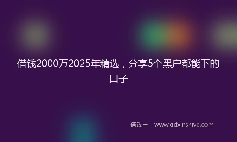 借钱2000万2025年精选，分享5个黑户都能下的口子