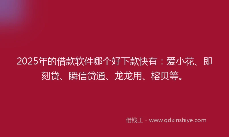 2025年的借款软件哪个好下款快有：爱小花、即刻贷、瞬信贷通、龙龙用、榕贝等。