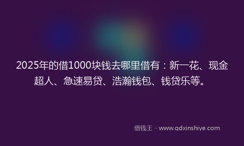 2025年的借1000块钱去哪里借有：新一花、现金超人、急速易贷、浩瀚钱包、钱贷乐等。