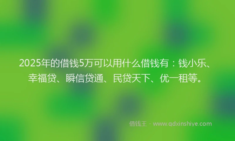 2025年的借钱5万可以用什么借钱有：钱小乐、幸福贷、瞬信贷通、民贷天下、优一租等。