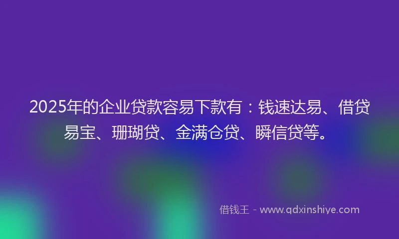 2025年的企业贷款容易下款有：钱速达易、借贷易宝、珊瑚贷、金满仓贷、瞬信贷等。