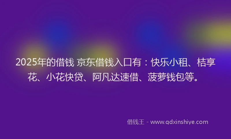 2025年的借钱 京东借钱入口有：快乐小租、桔享花、小花快贷、阿凡达速借、菠萝钱包等。