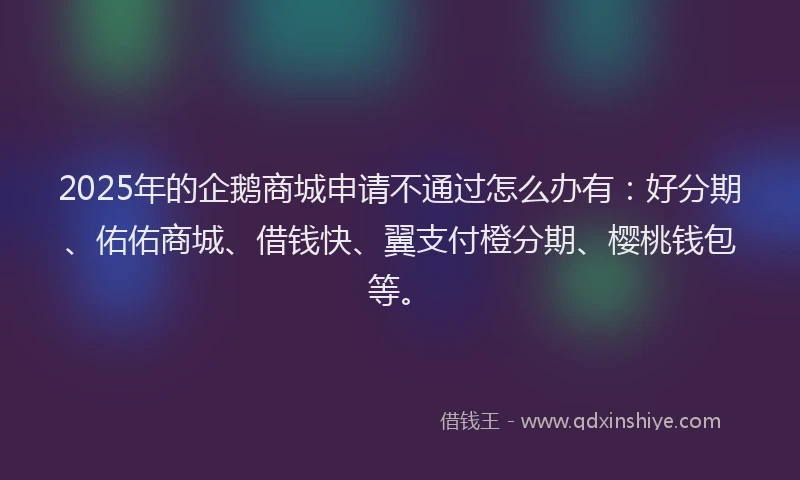 2025年的企鹅商城申请不通过怎么办有：好分期、佑佑商城、借钱快、翼支付橙分期、樱桃钱包等。