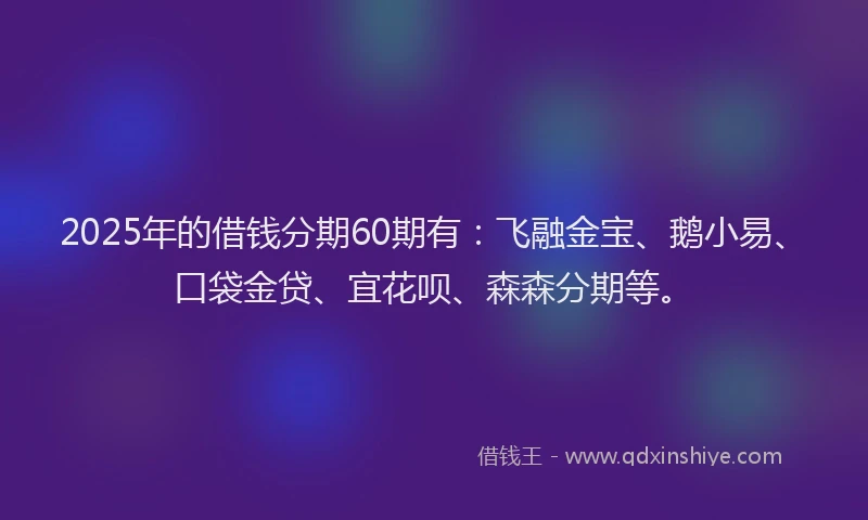 2025年的借钱分期60期有：飞融金宝、鹅小易、口袋金贷、宜花呗、森森分期等。