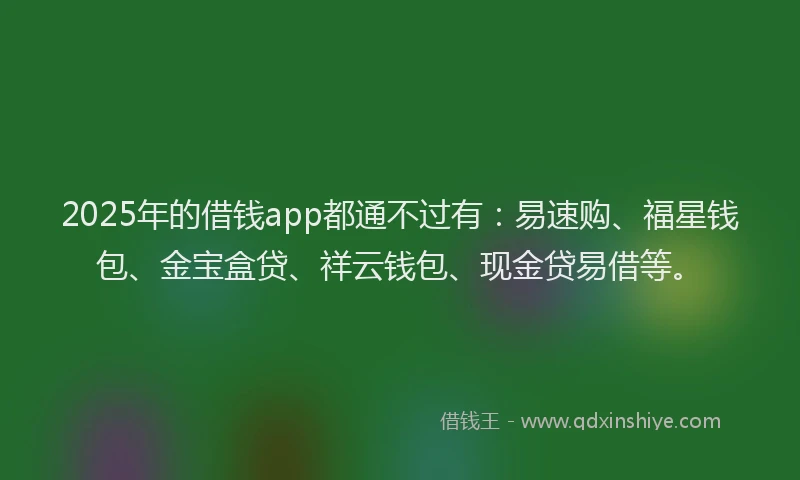 2025年的借钱app都通不过有：易速购、福星钱包、金宝盒贷、祥云钱包、现金贷易借等。