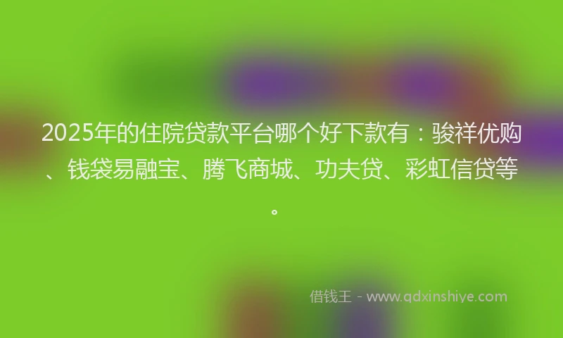 2025年的住院贷款平台哪个好下款有：骏祥优购、钱袋易融宝、腾飞商城、功夫贷、彩虹信贷等。