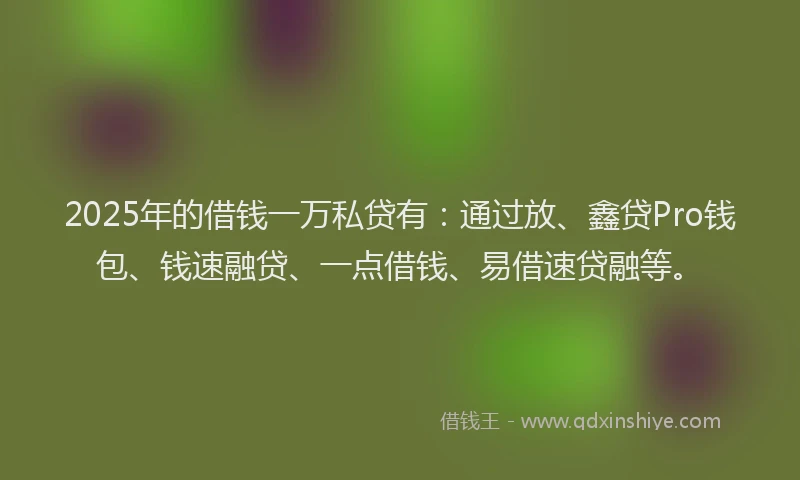 2025年的借钱一万私贷有：通过放、鑫贷Pro钱包、钱速融贷、一点借钱、易借速贷融等。