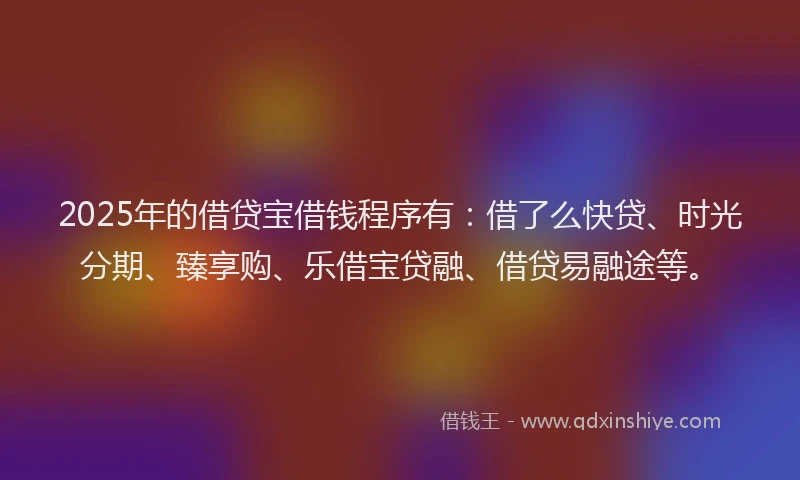 2025年的借贷宝借钱程序有：借了么快贷、时光分期、臻享购、乐借宝贷融、借贷易融途等。