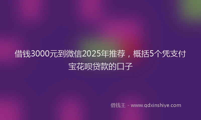 借钱3000元到微信2025年推荐，概括5个凭支付宝花呗贷款的口子