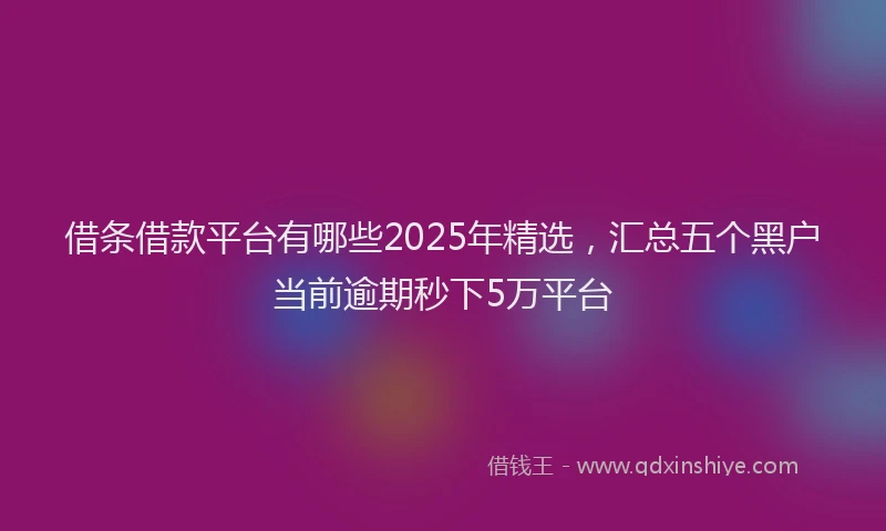 借条借款平台有哪些2025年精选，汇总五个黑户当前逾期秒下5万平台