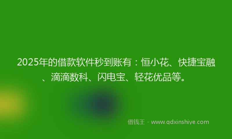 2025年的借款软件秒到账有：恒小花、快捷宝融、滴滴数科、闪电宝、轻花优品等。