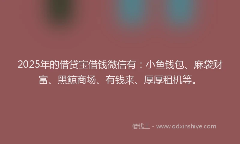 2025年的借贷宝借钱微信有：小鱼钱包、麻袋财富、黑鲸商场、有钱来、厚厚租机等。