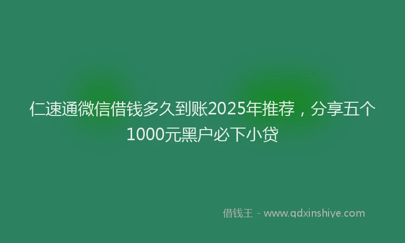 仁速通微信借钱多久到账2025年推荐，分享五个1000元黑户必下小贷