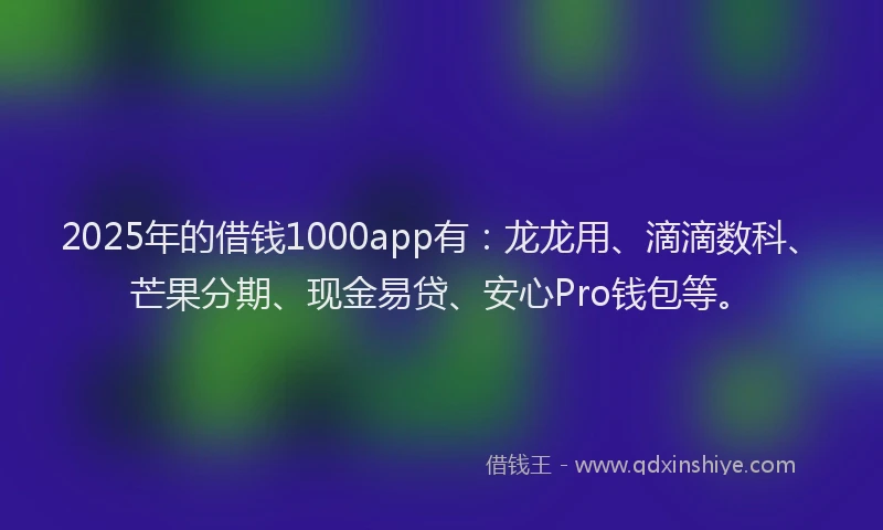 2025年的借钱1000app有：龙龙用、滴滴数科、芒果分期、现金易贷、安心Pro钱包等。