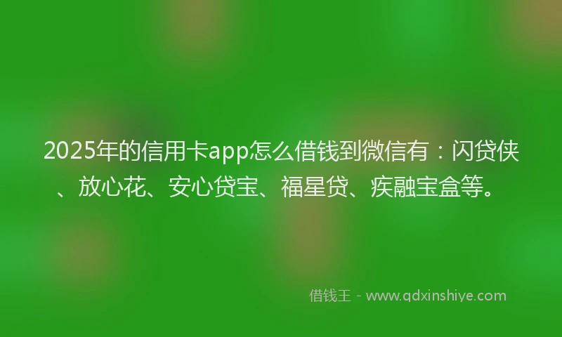 2025年的信用卡app怎么借钱到微信有：闪贷侠、放心花、安心贷宝、福星贷、疾融宝盒等。