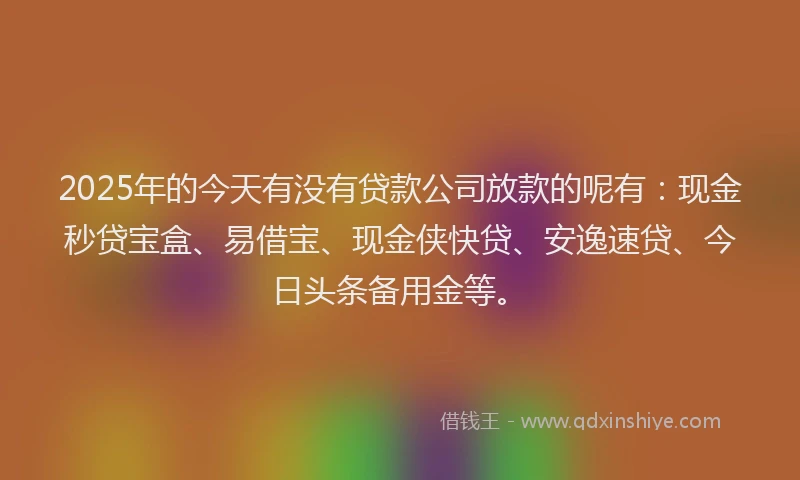 2025年的今天有没有贷款公司放款的呢有：现金秒贷宝盒、易借宝、现金侠快贷、安逸速贷、今日头条备用金等。