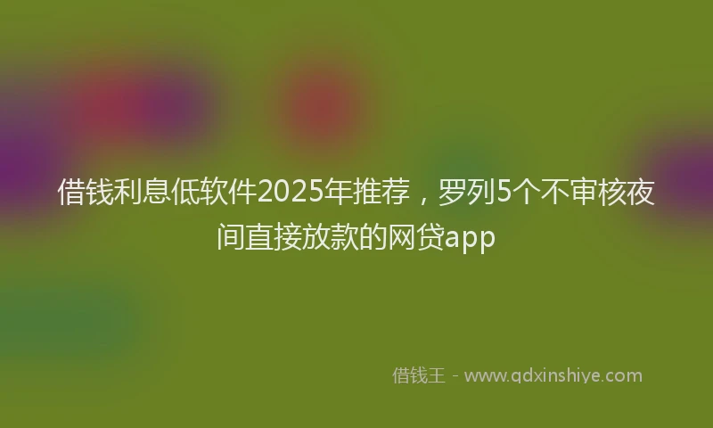 借钱利息低软件2025年推荐，罗列5个不审核夜间直接放款的网贷app