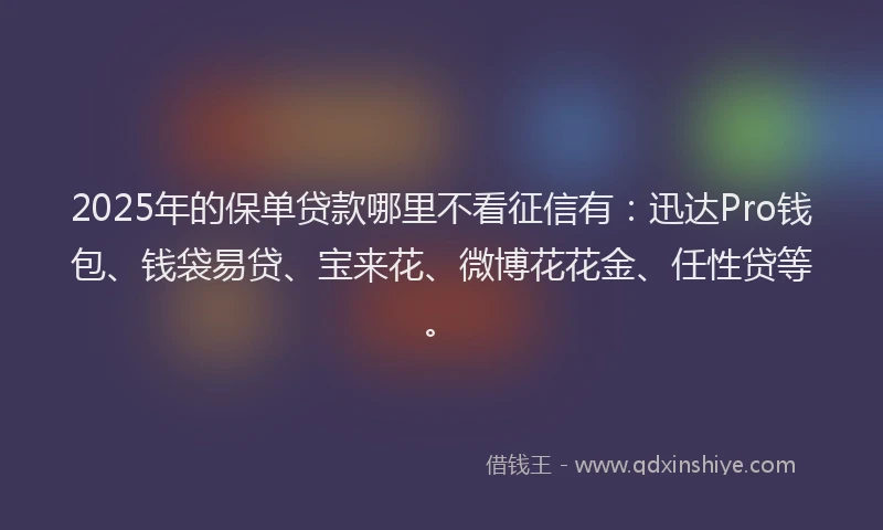 2025年的保单贷款哪里不看征信有：迅达Pro钱包、钱袋易贷、宝来花、微博花花金、任性贷等。
