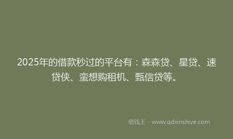 2025年的借款秒过的平台有：森森贷、星贷、速贷侠、蛮想购租机、甄信贷等。