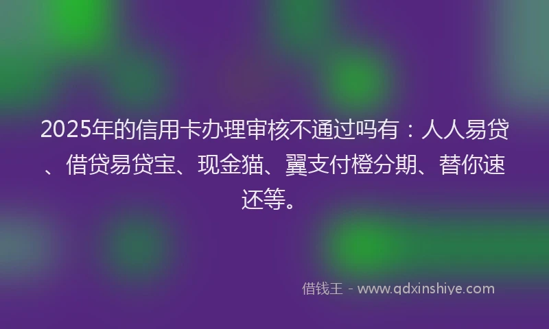 2025年的信用卡办理审核不通过吗有：人人易贷、借贷易贷宝、现金猫、翼支付橙分期、替你速还等。