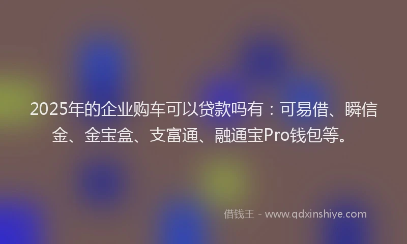 2025年的企业购车可以贷款吗有：可易借、瞬信金、金宝盒、支富通、融通宝Pro钱包等。