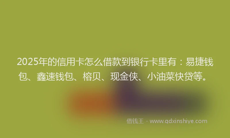 2025年的信用卡怎么借款到银行卡里有：易捷钱包、鑫速钱包、榕贝、现金侠、小油菜快贷等。